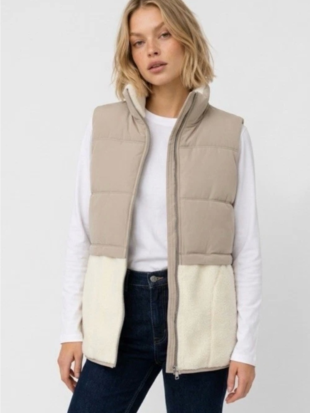 SPANX 2 in 1 Velour Luxe Fleece Vest Ivory Beige